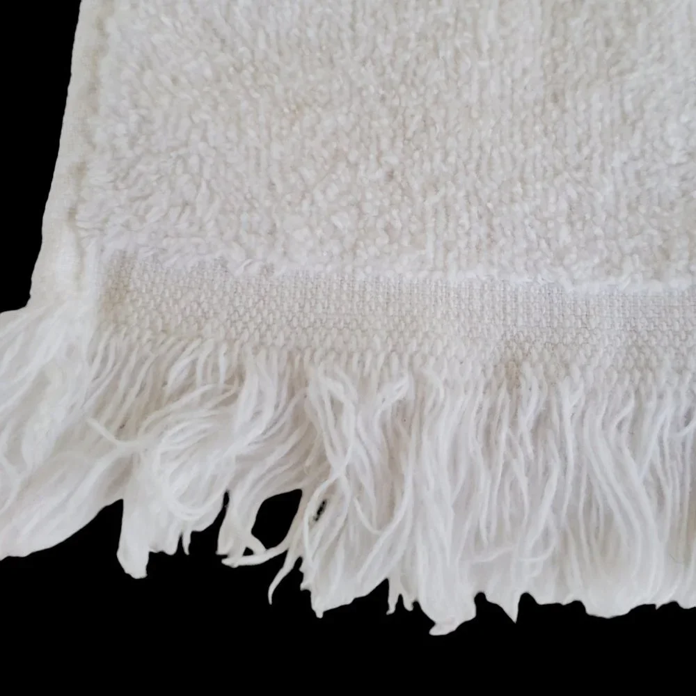 Vintage Fringed Guest Towels 2 White Embroidered Satin Applique 12